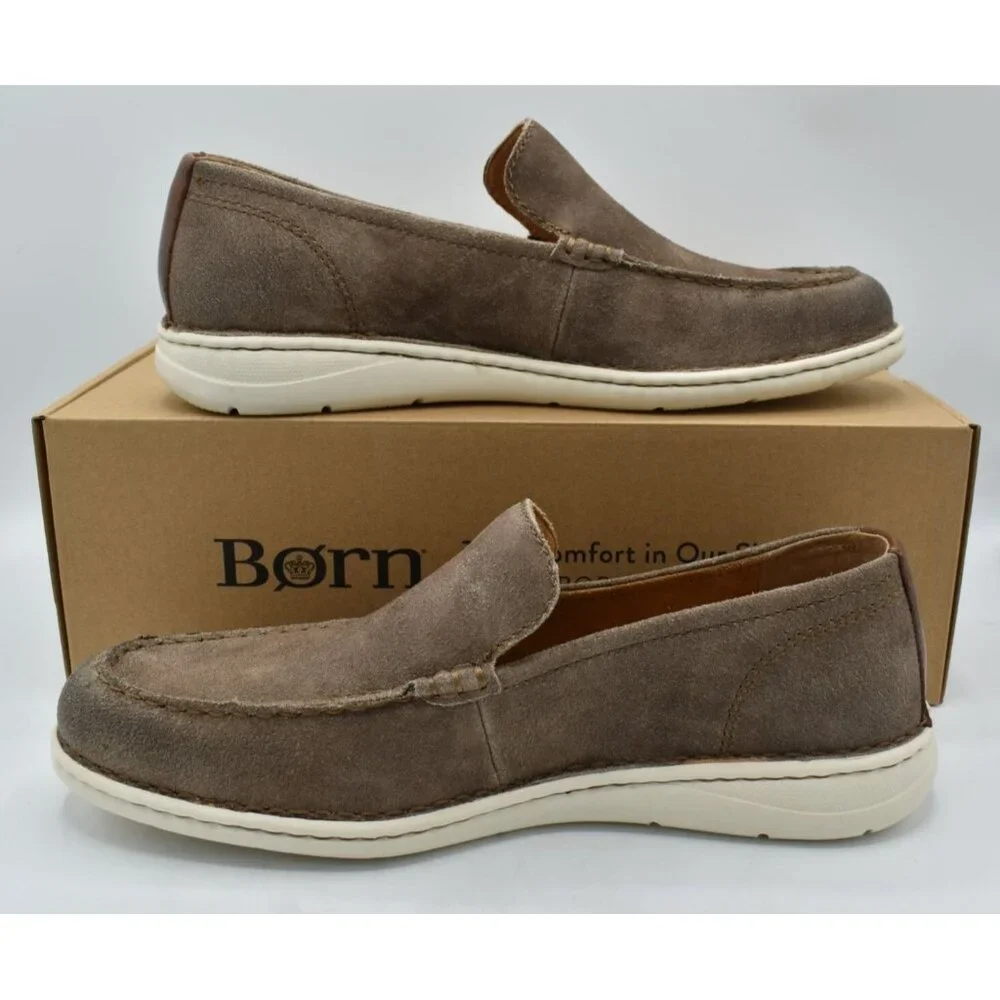 Born Mens Size 10.5 Thaton Taupe Brown Combo Nubuck Slip On‎ Loafers Shoes